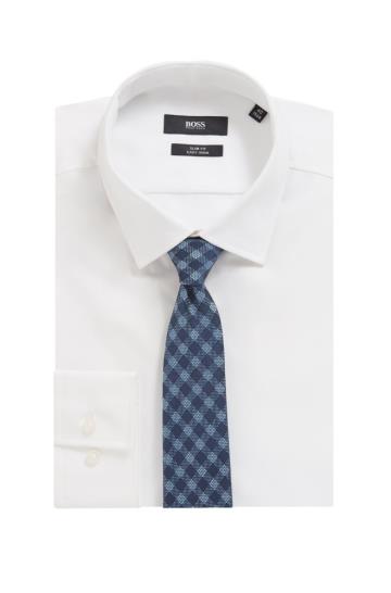 Krawaty BOSS Italian Made Checked Ciemny Niebieskie Męskie (Pl83509)